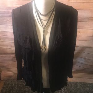 Black down ruffle cardigan